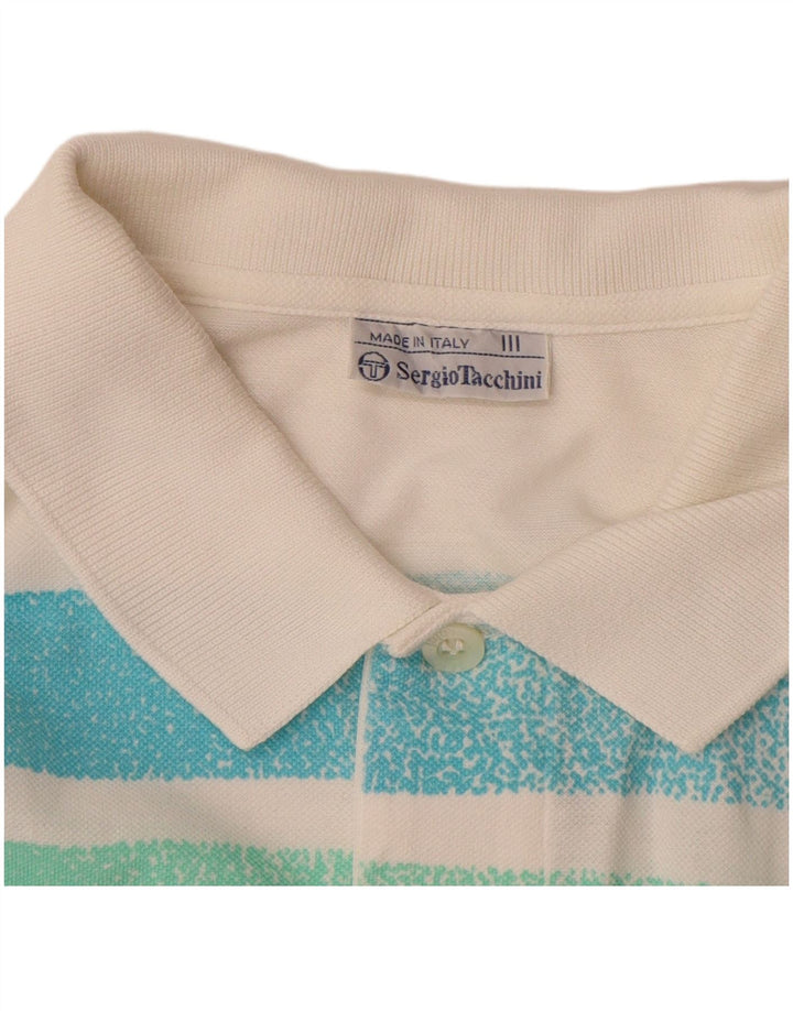 SERGIO TACCHINI Camisa polo masculina pequena listrada branca de algodão