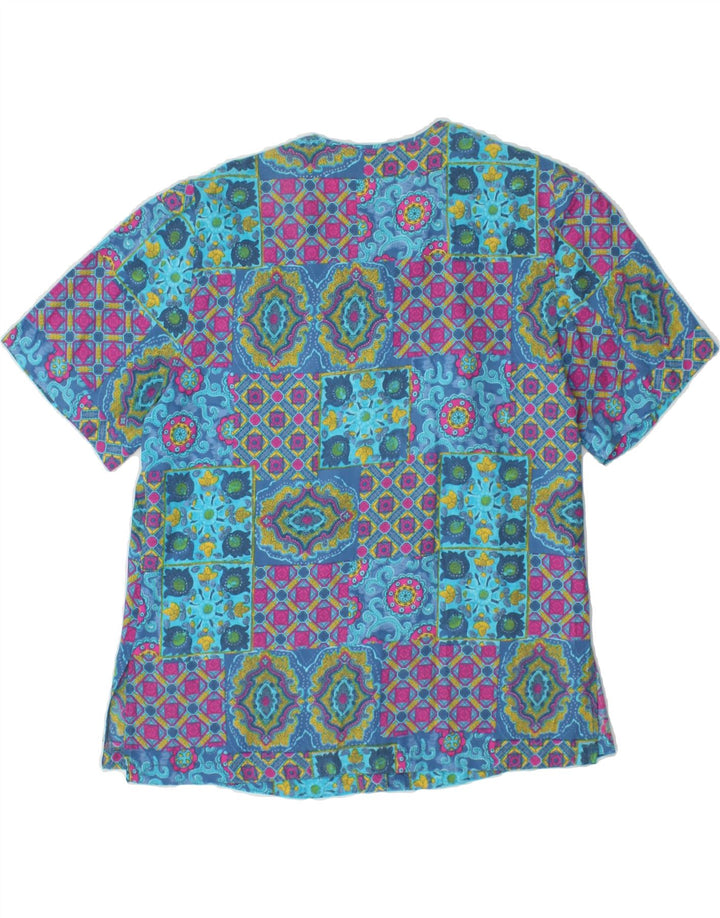 VINTAGE Womens Short Sleeve Shirt Blouse UK 18 XL Blue Patchwork Vintage Vintage and Second-Hand Vintage from Messina Hembry 