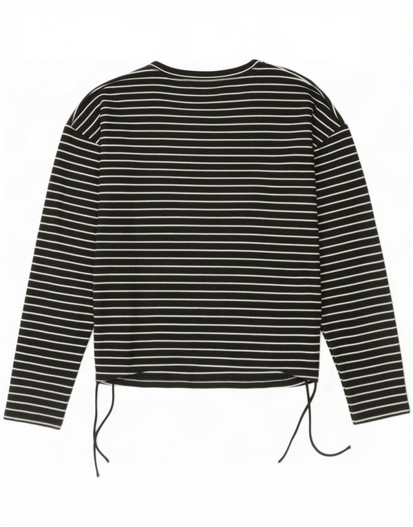 Top feminino Zara de manga comprida UK 16 poliéster listrado preto grande