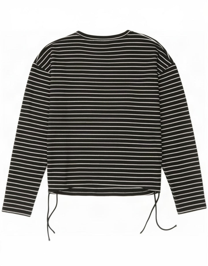 Top feminino Zara de manga comprida UK 16 poliéster listrado preto grande