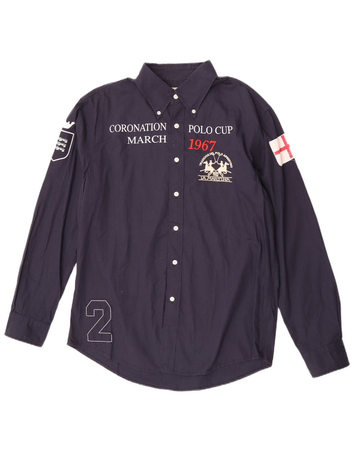 Camisa gráfica masculina La Martina XL azul marinho algodão