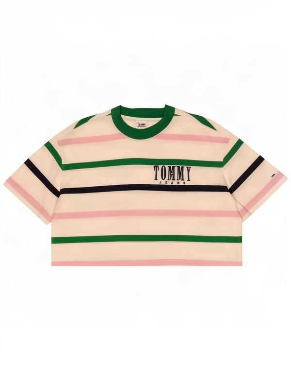 Camiseta feminina Tommy Hilfiger Crop Graphic UK 18 XL listrada branca