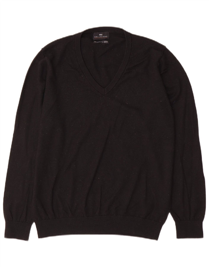 Suéter masculino Marks & Spencer com decote em V, grande lã preta