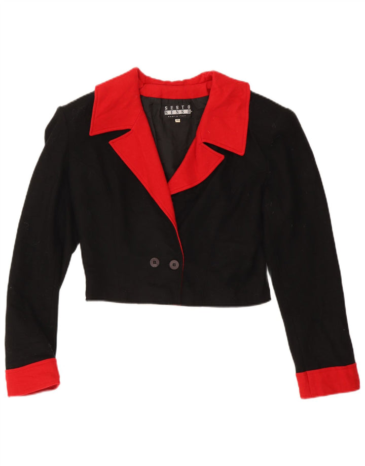 Jaqueta bolero feminina vintage com peito duplo IT 46 grande bloco colorido preto