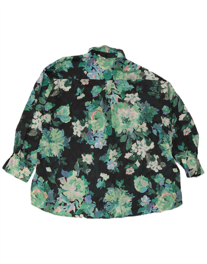Blusa camisa oversized feminina Zara Reino Unido 16 grande poliéster floral verde