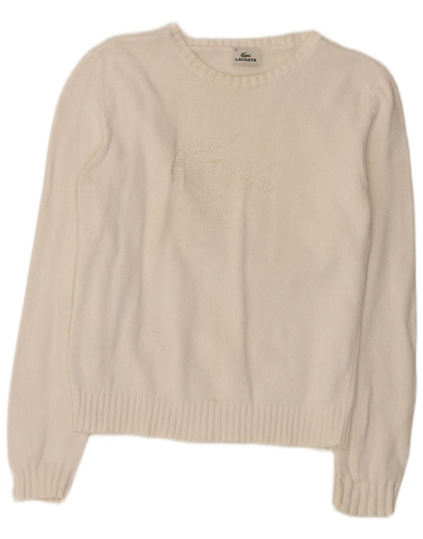 Suéter feminino Lacoste com gola canoa gráfico tamanho 42 algodão branco grande