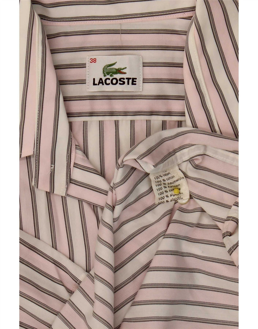 Lacoste Camisa masculina de manga curta tamanho 38 algodão listrado rosa médio