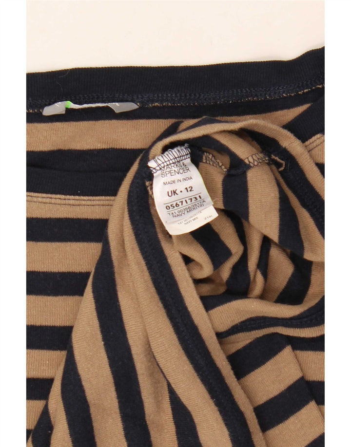 Top feminino Marks & Spencer manga comprida UK 12 listrado azul marinho médio