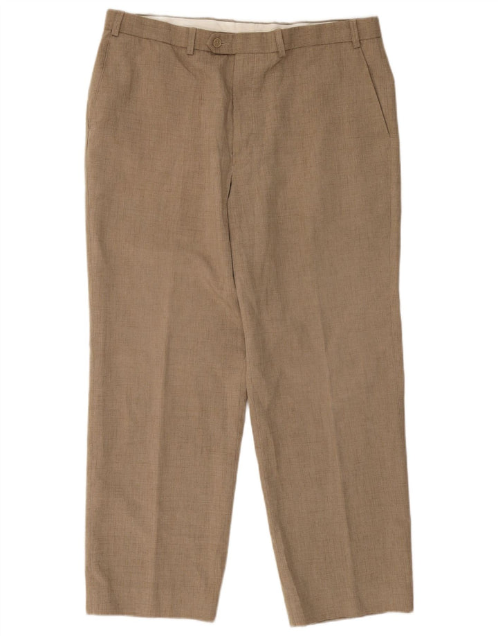 Calça masculina de terno reto Marks & Spencer W38 L27 poliéster bege