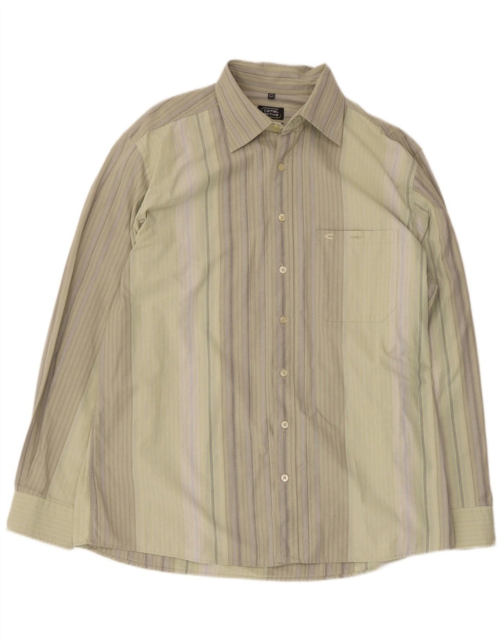 Camisa masculina Camel Active grande algodão listrado verde