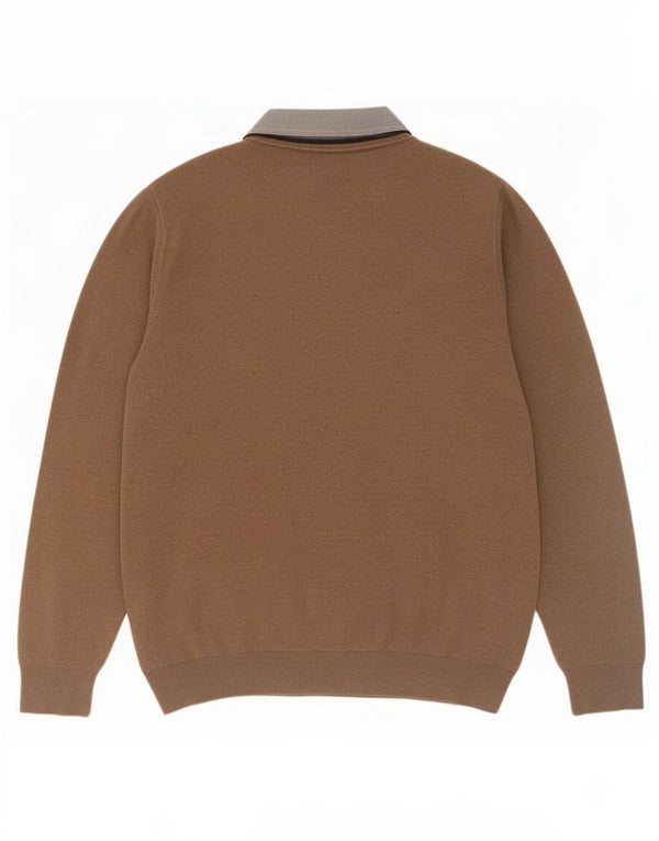 Suéter masculino Marks & Spencer com ajuste regular e decote em V, grande algodão marrom