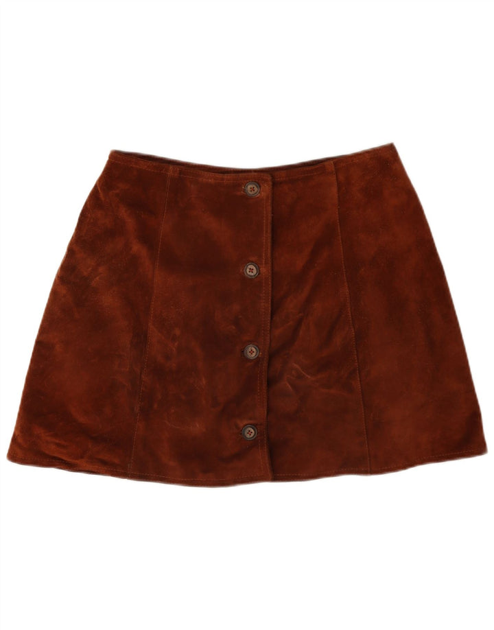 Minissaia feminina vintage de camurça W28 marrom médio