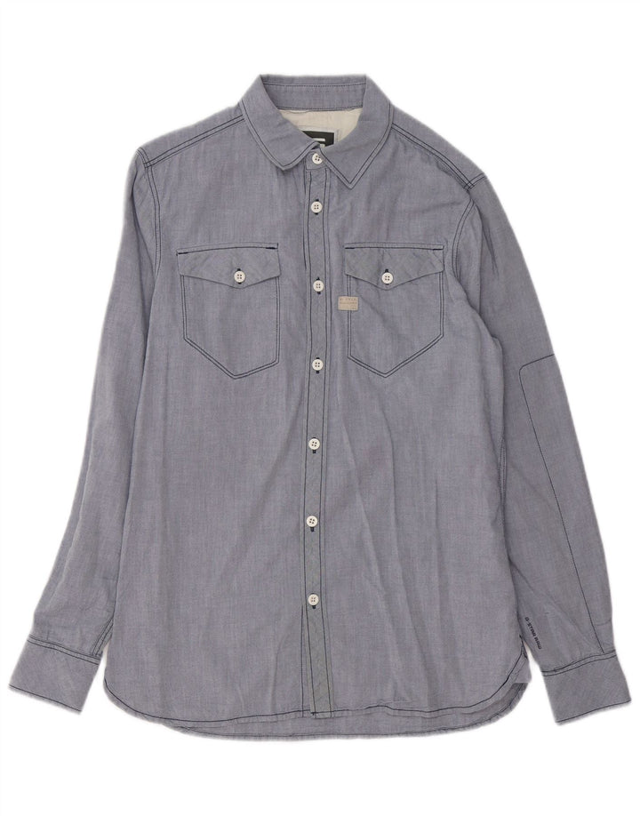 Camisa masculina G-STAR de algodão azul médio
