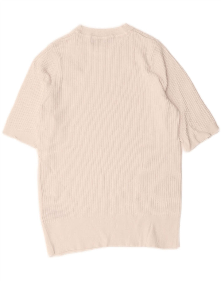 Suéter feminino Marks & Spencer com gola redonda e gola redonda Reino Unido 10 pequeno branco