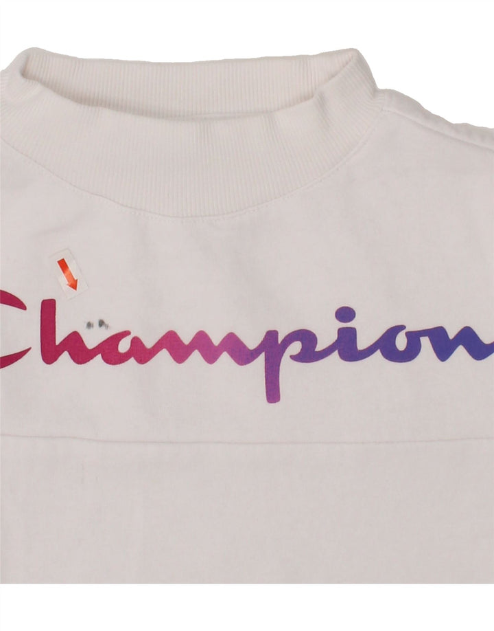 CHAMPION Girls Graphic Sweatshirt Jumper 3-4 Years 2XS White Cotton Vintage Champion and Second-Hand Champion from Messina Hembry 