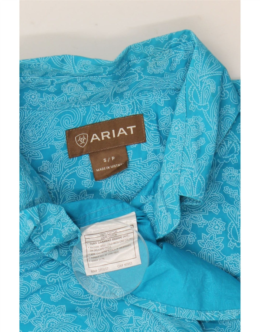 Camisa masculina Ariat pequena azul paisley algodão