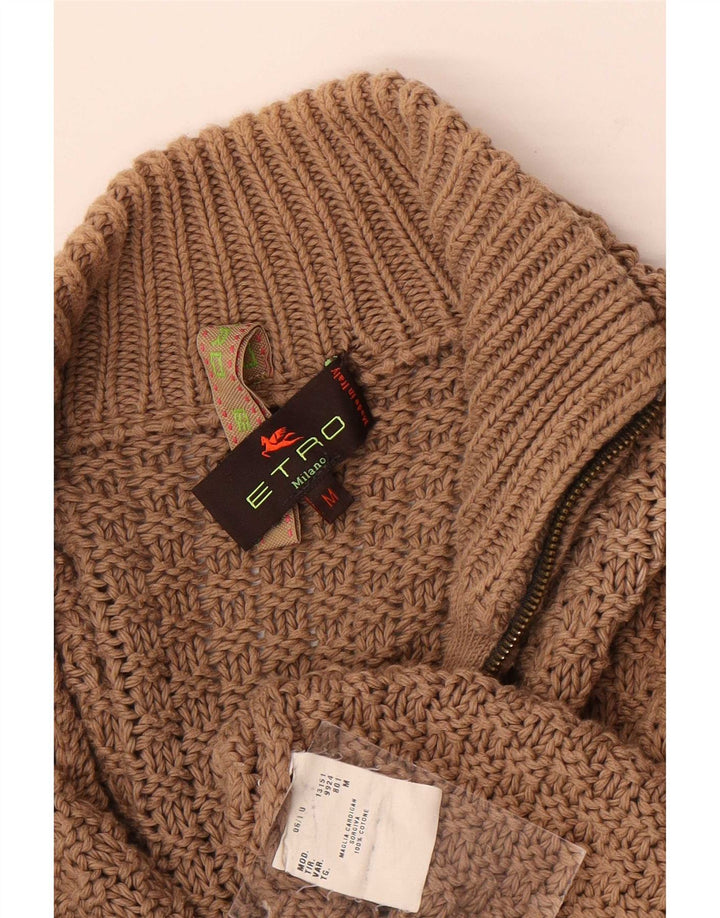 Suéter cardigã feminino Etro Reino Unido 14 algodão colorblock marrom médio