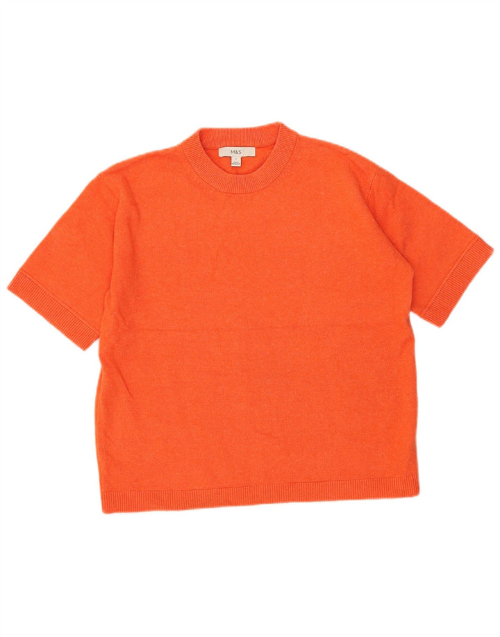 Camiseta feminina grande Marks & Spencer UK 10 pequena laranja poliéster