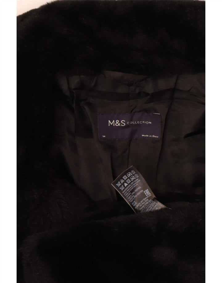 Jaqueta feminina de pele sintética Marks & Spencer Reino Unido 14 poliéster preto médio