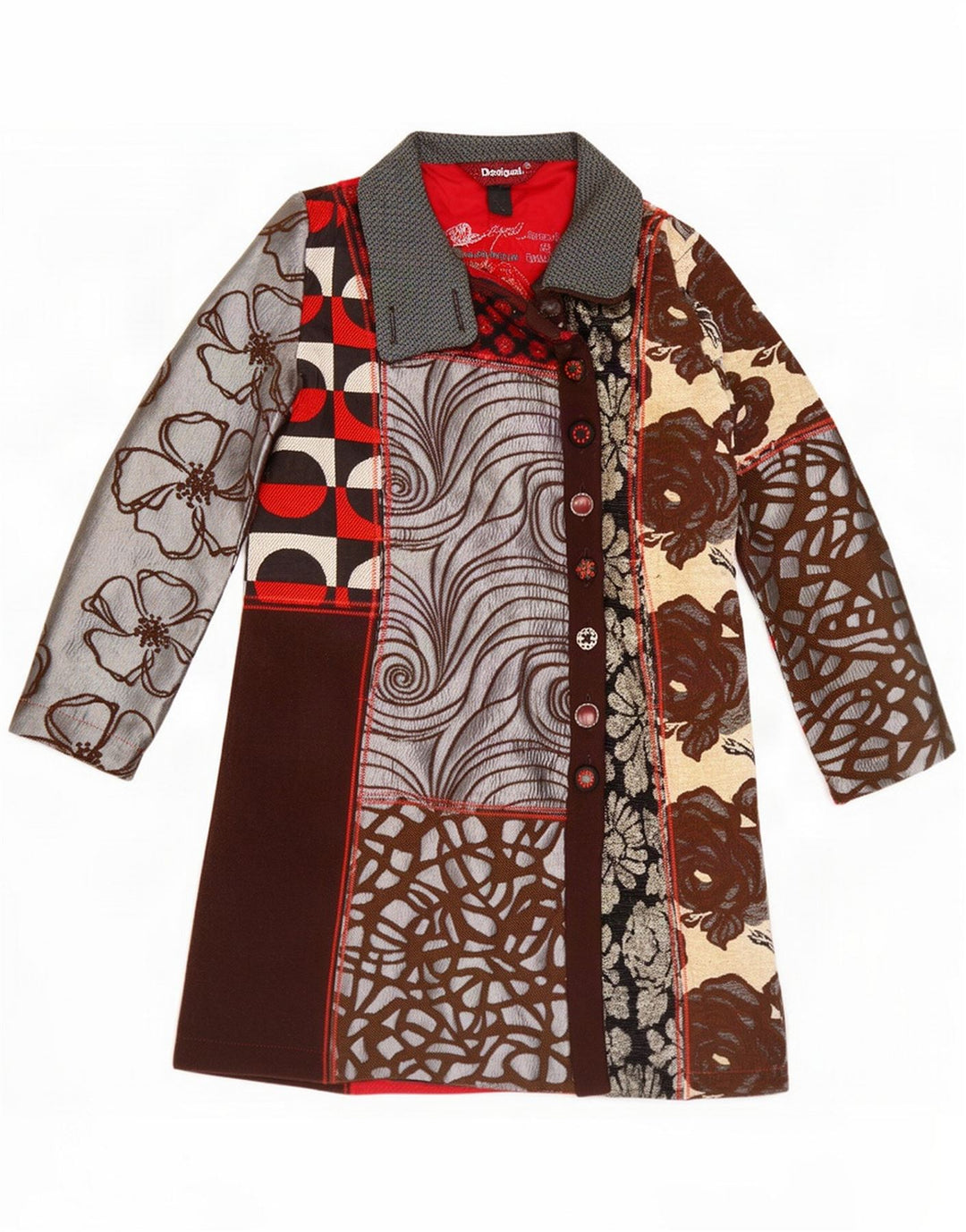 Sobretudo gráfico feminino Desigual EU 40 Floral multicolorido médio
