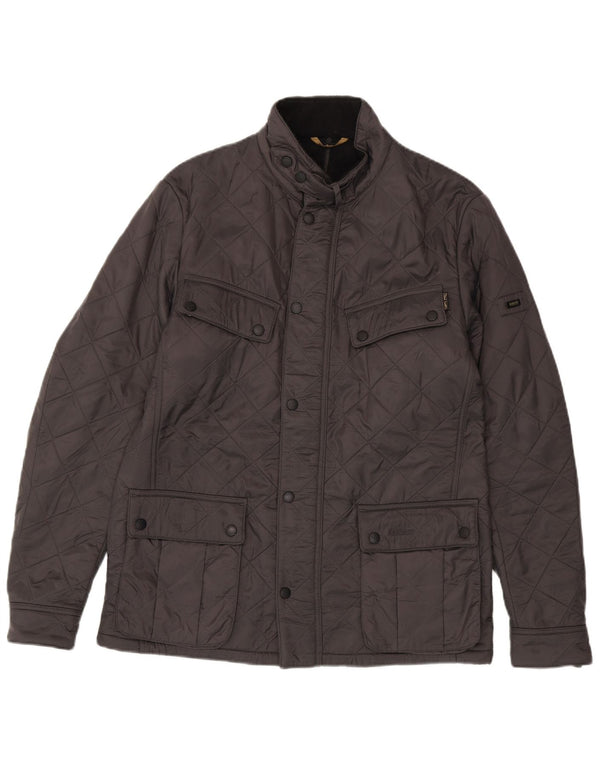 Jaqueta acolchoada masculina Barbour UK 40 grande poliamida cinza