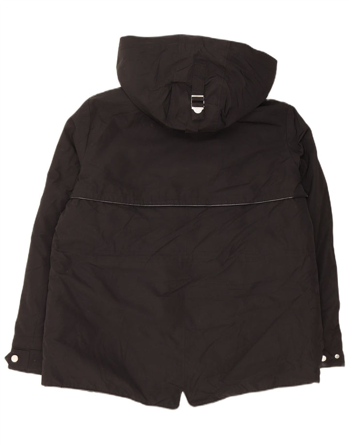 Jaqueta corta-vento com capuz feminino Zara UK 18 XL preto poliéster