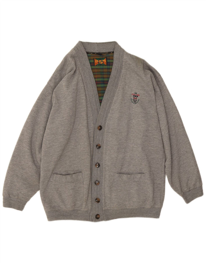 Suéter cardigã masculino vintage poliéster cinza médio