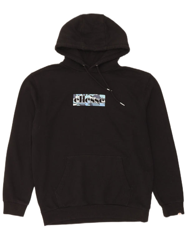 Ellesse moletom feminino com capuz gráfico UK 14 grande preto algodão esportivo