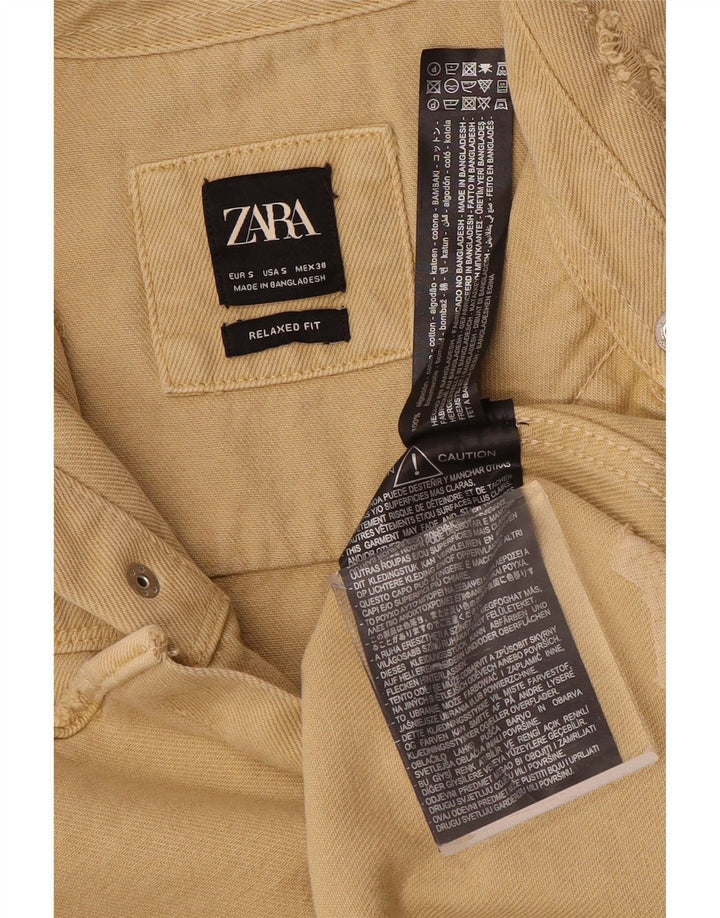 Camisa jeans masculina Zara com ajuste relaxado e desgastado pequeno algodão bege