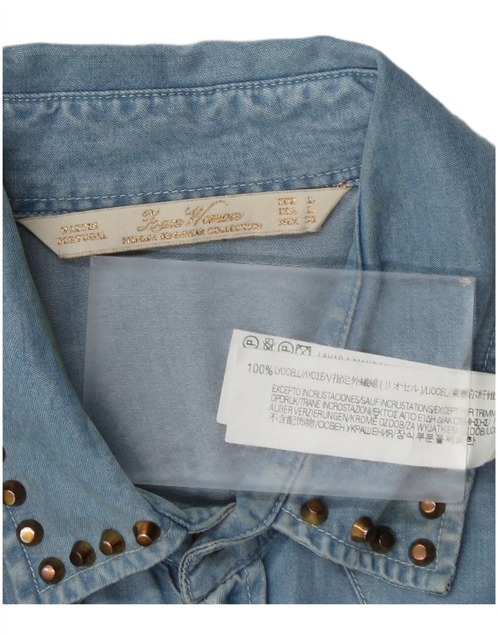 Camisa jeans feminina Zara Reino Unido 16 grande azul Lyocell