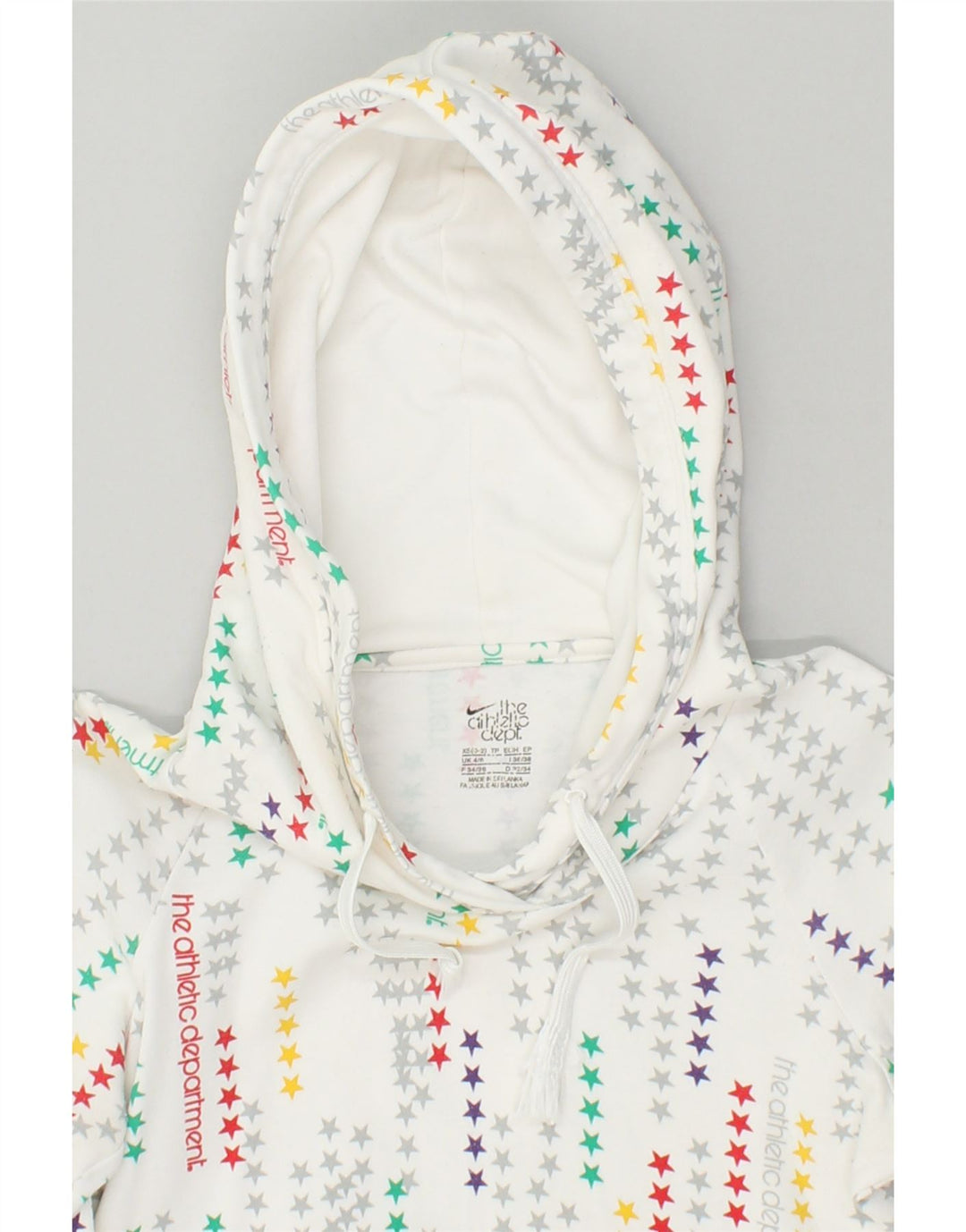 NIKE Womens Abstract Pattern Hoodie Jumper UK 4/6 XS White Cotton | Vintage Nike | Thrift | Second-Hand Nike | Used Clothing | Messina Hembry 
