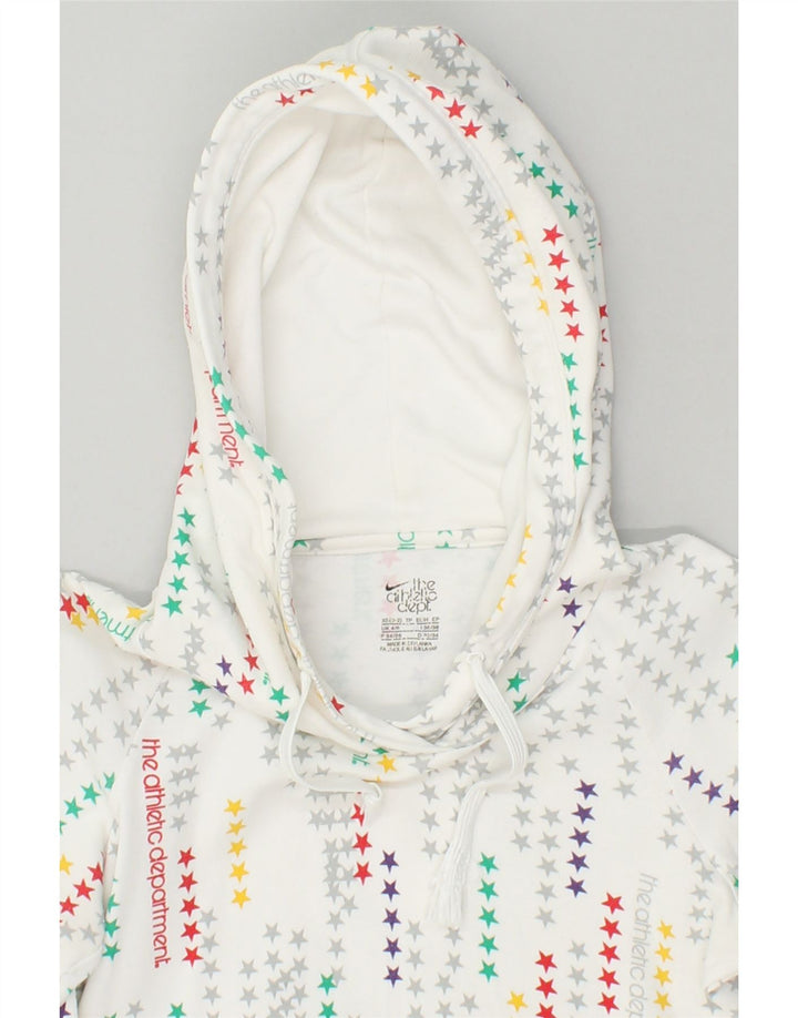 NIKE Womens Abstract Pattern Hoodie Jumper UK 4/6 XS White Cotton | Vintage Nike | Thrift | Second-Hand Nike | Used Clothing | Messina Hembry 