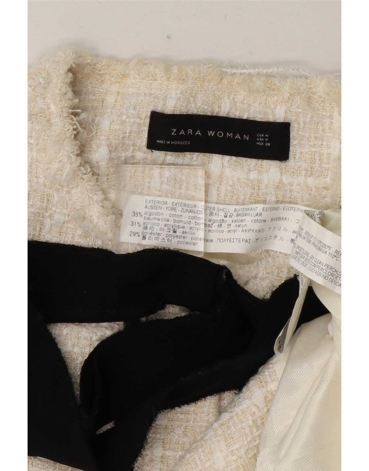Jaqueta blazer feminina Zara Longline com 3 botões Reino Unido 12 algodão xadrez médio branco