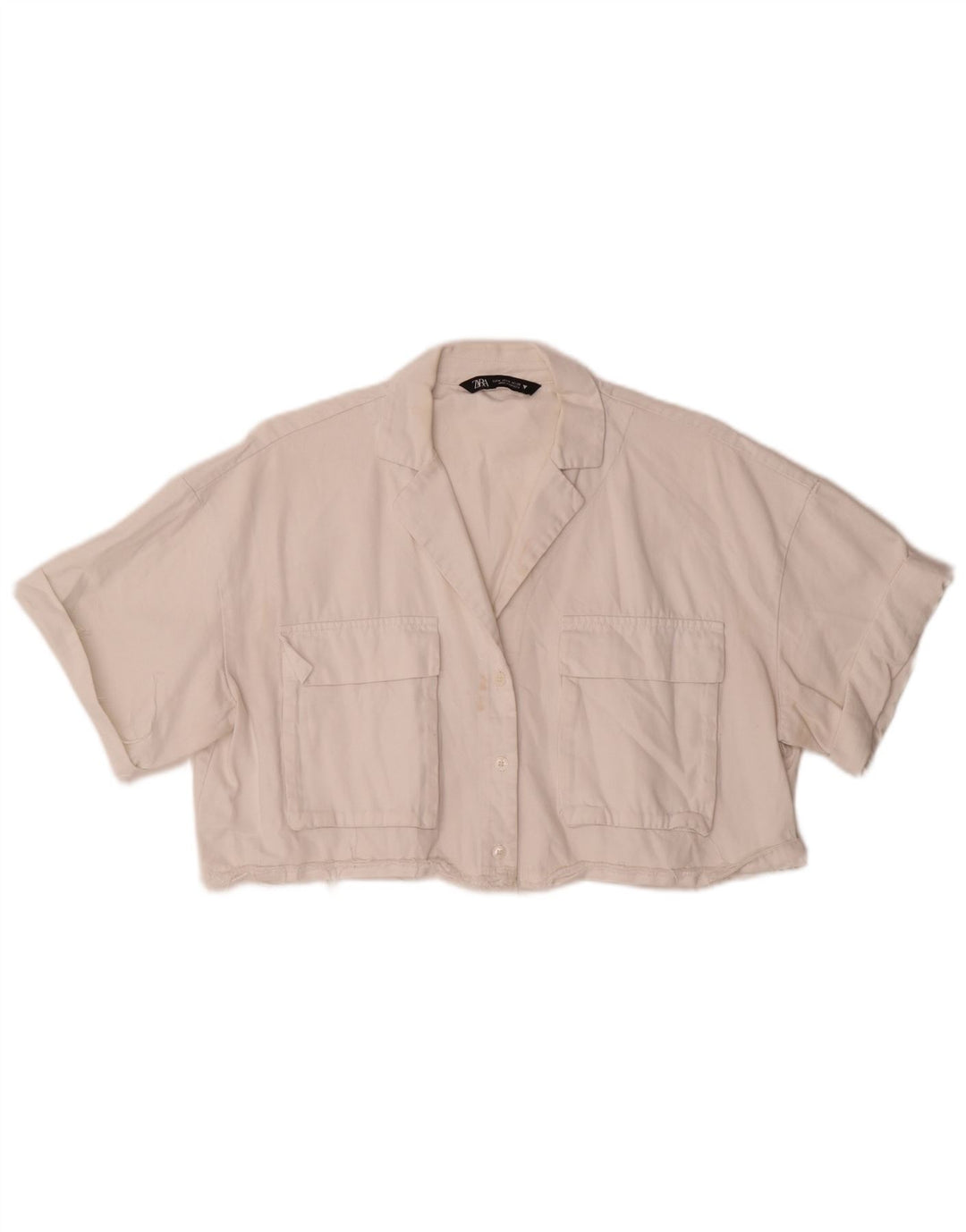 Zara blusa feminina oversized crop manga curta Reino Unido 14 médio branco