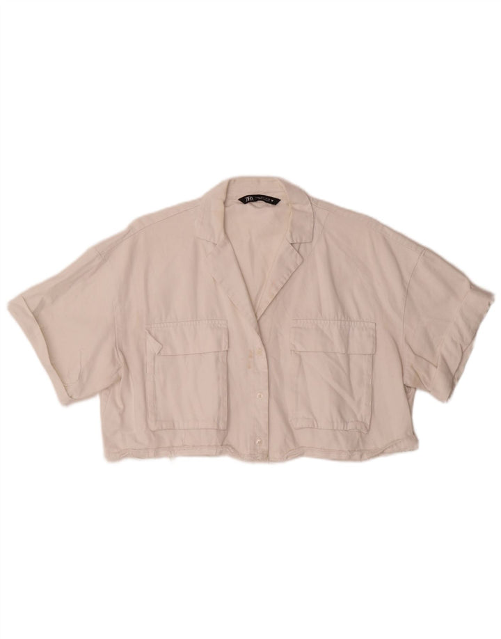 Zara blusa feminina oversized crop manga curta Reino Unido 14 médio branco