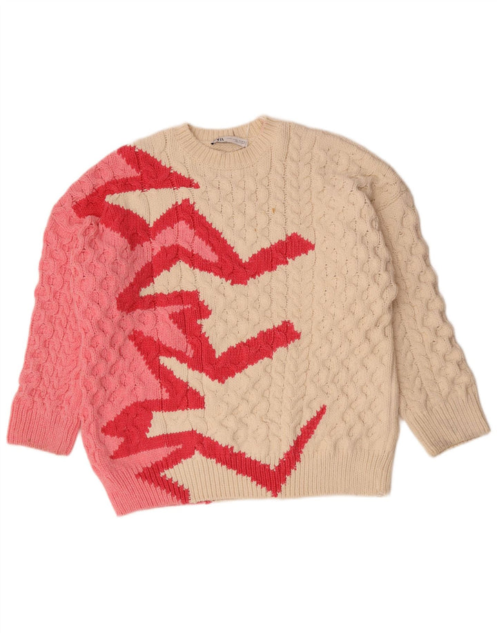 Zara Suéter feminino com gola redonda, Reino Unido 14 Médio Off White Poliéster