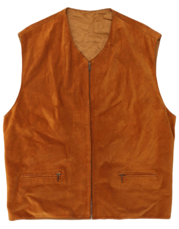 Colete masculino vintage de camurça UK 40 grande couro marrom