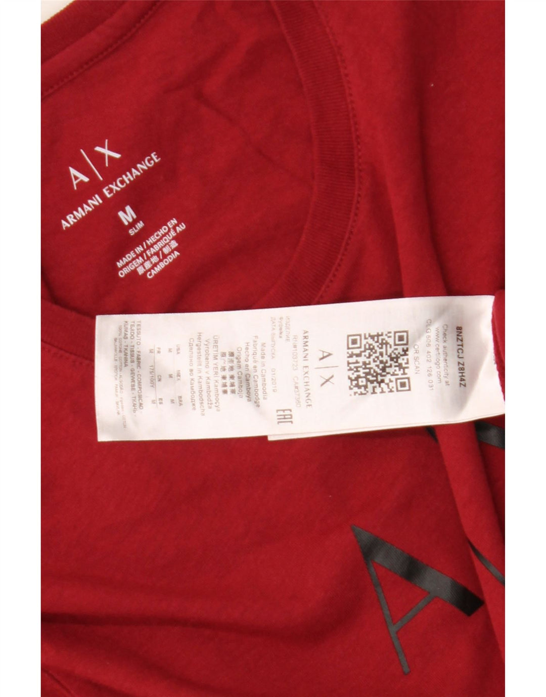 Camiseta gráfica masculina Armani Exchange Top médio algodão vermelho