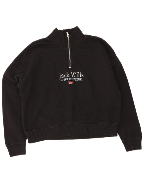 Jack Wills moletom feminino oversized gráfico jumper Reino Unido 12 médio preto