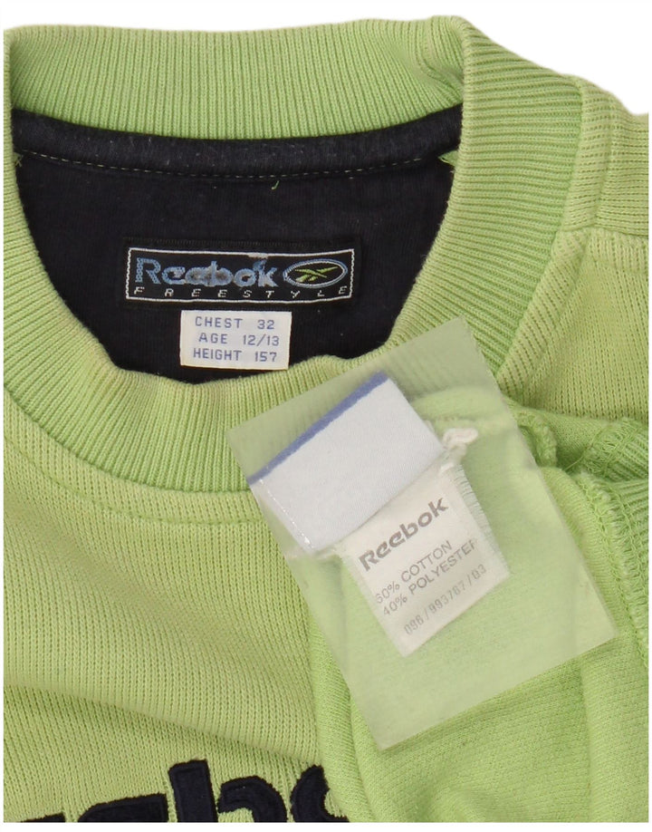 Reebok Meninos Graphic Sweatshirt Jumper 12-13 Anos Verde Algodão