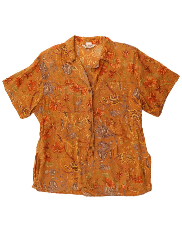 Camisa masculina de manga curta Marella UK 12 marrom médio floral