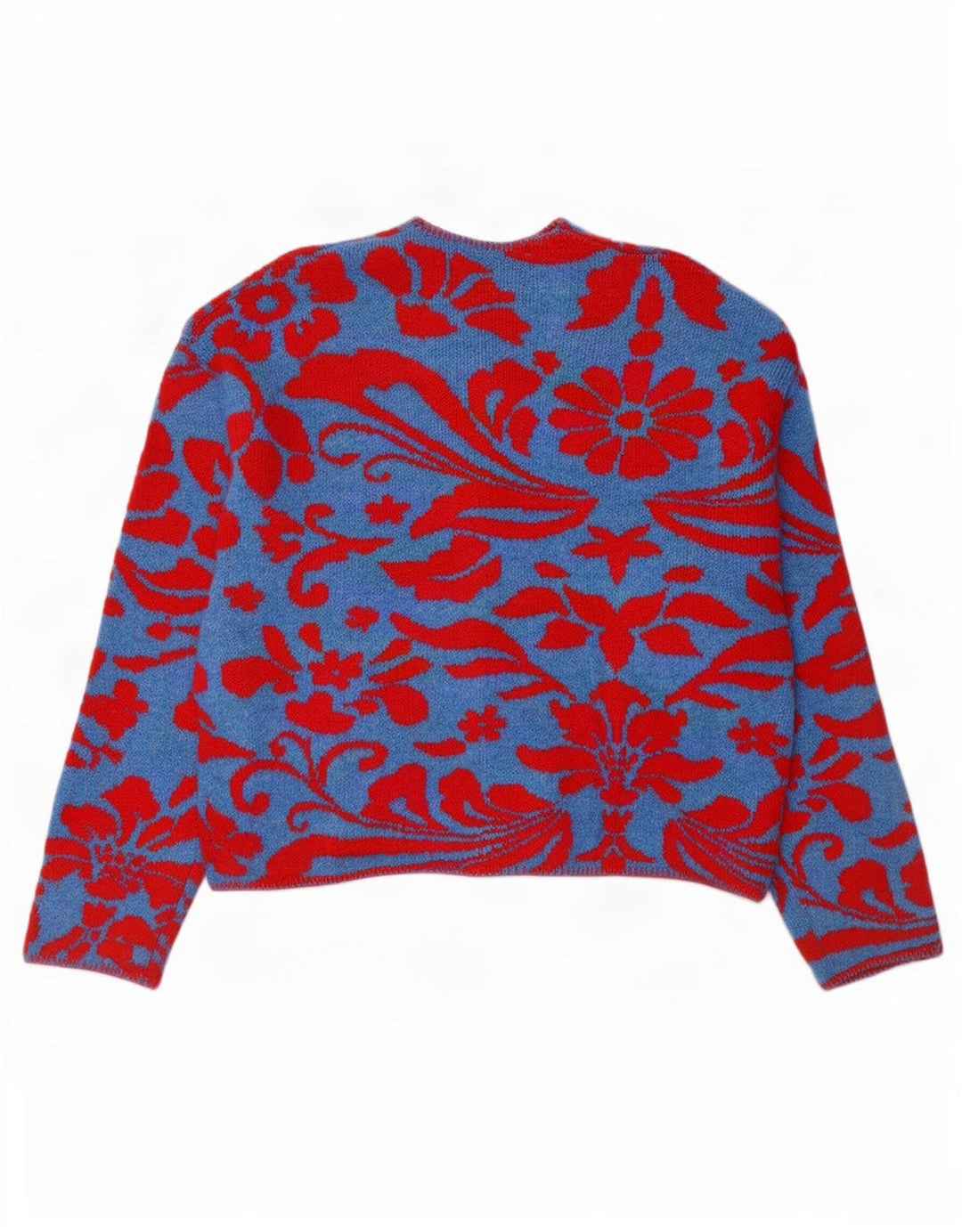 Suéter cardigã feminino Zara Reino Unido 14 poliéster floral azul médio