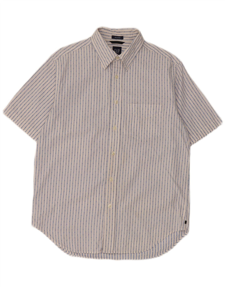 Camisa masculina de manga curta e ajuste relaxado da Gap, algodão listrado branco médio
