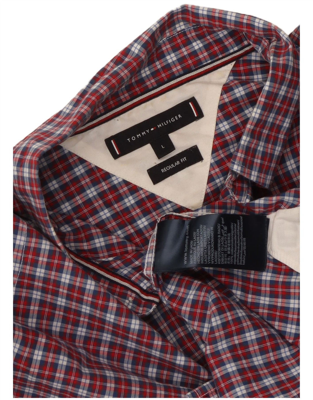 Camisa masculina Tommy Hilfiger Regular Fit grande algodão xadrez vermelho