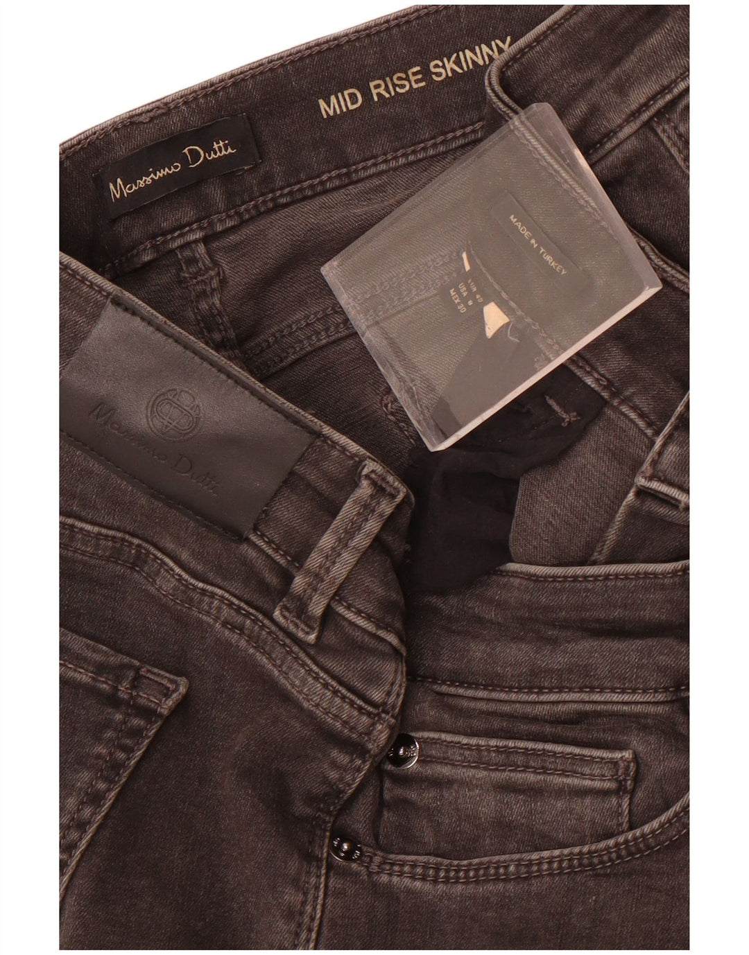 Jeans skinny de cintura média Massimo Dutti feminino EU 40 médio W30 L30 cinza