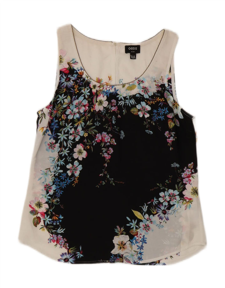 Blusa feminina sem mangas Oasis UK 8 poliéster floral branco pequeno