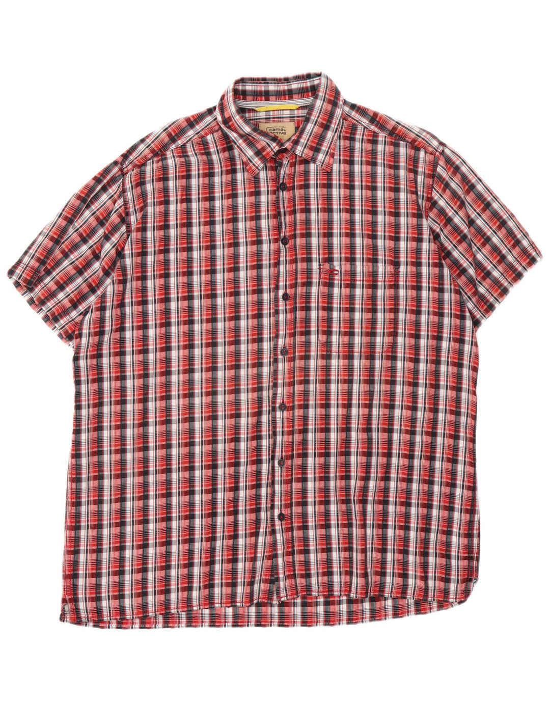CAMEL ACTIVE Camisa masculina de manga curta XL algodão xadrez vermelho