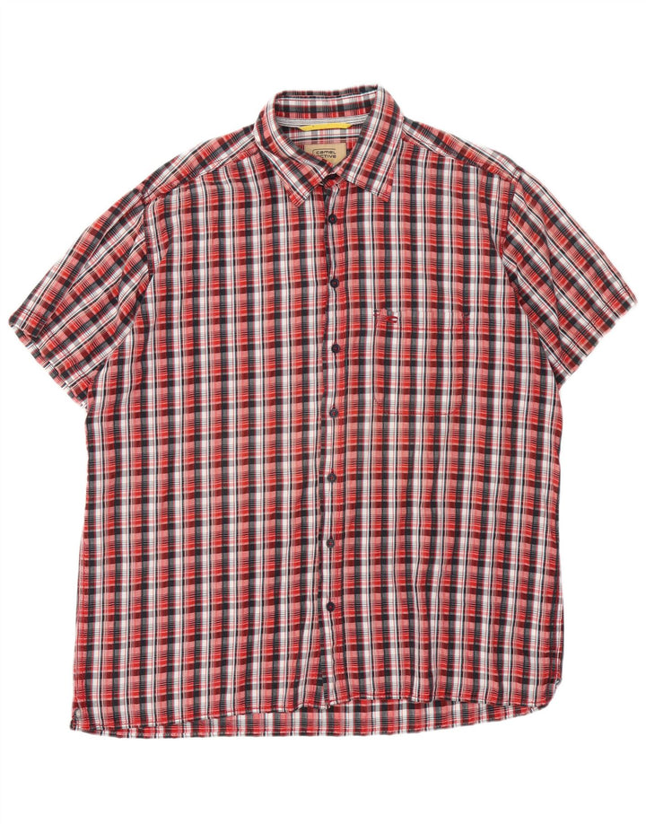 CAMEL ACTIVE Camisa masculina de manga curta XL algodão xadrez vermelho