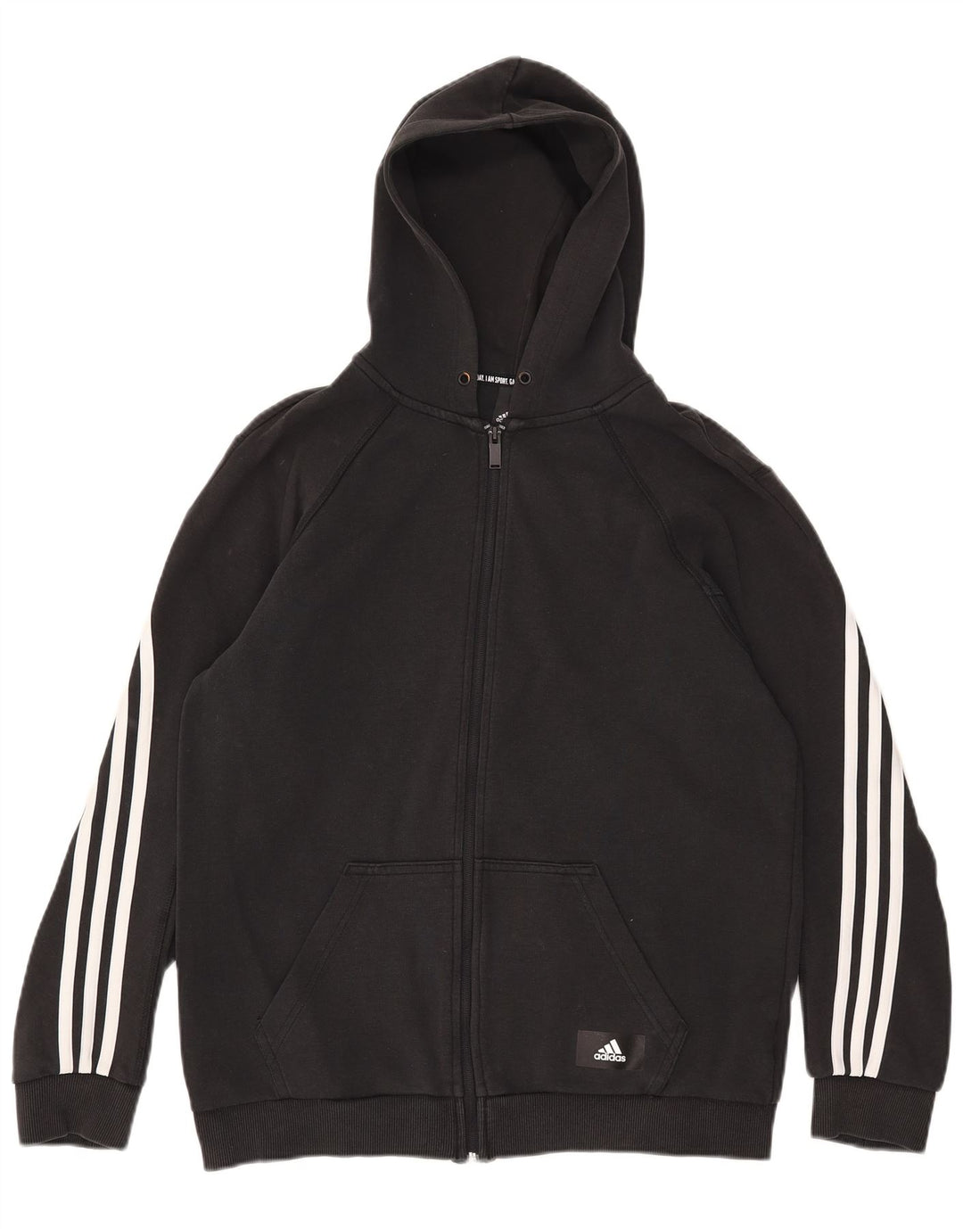 Adidas masculino zip moletom com capuz médio algodão preto
