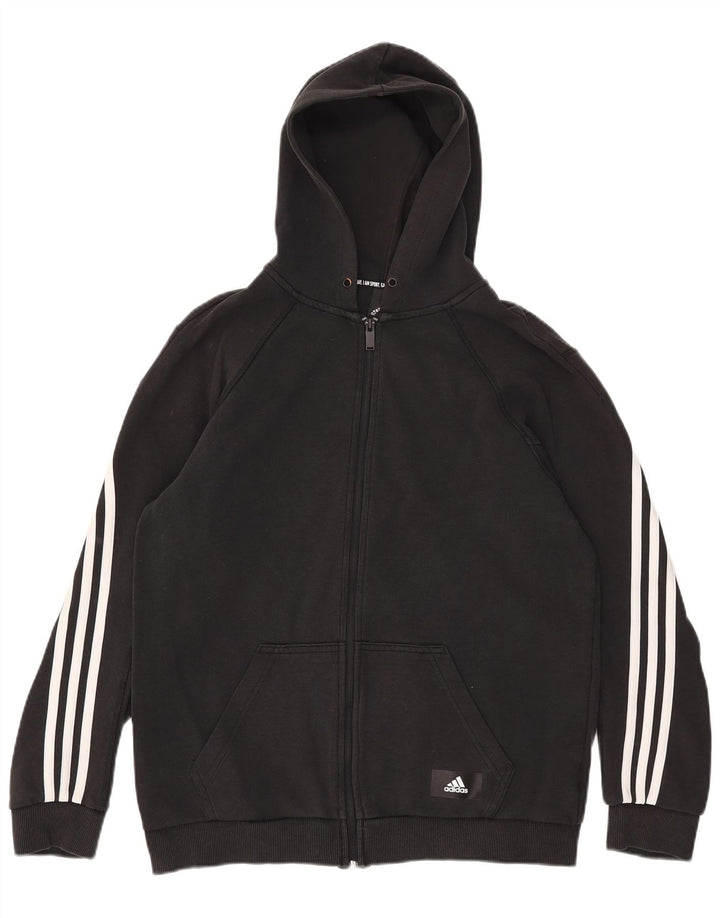 Adidas masculino zip moletom com capuz médio algodão preto